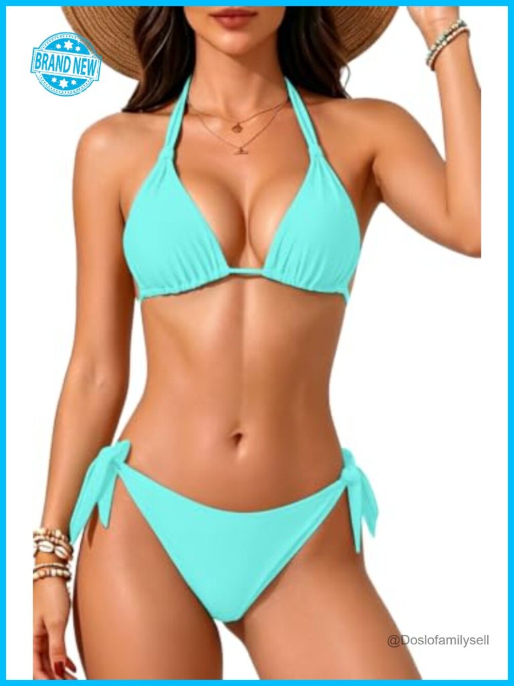 Adjustable Tie Halter Triangle Bikini Set with Removable Push-Up Pads